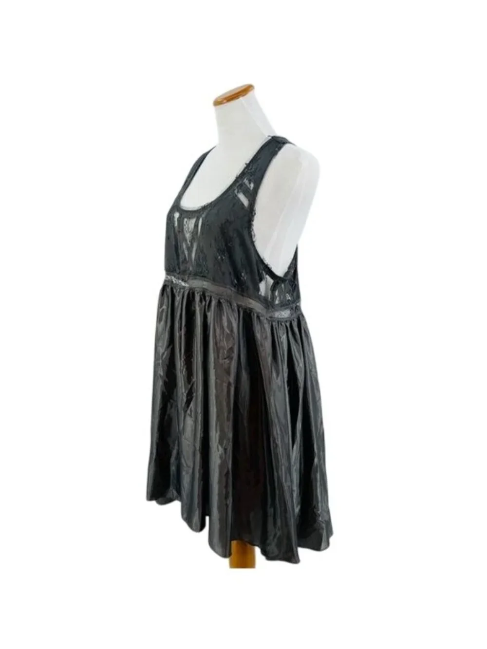 NWOT Free People Gray Satin Lace Dress| Whimsigoth Grunge Fairycore Indie Sleaze